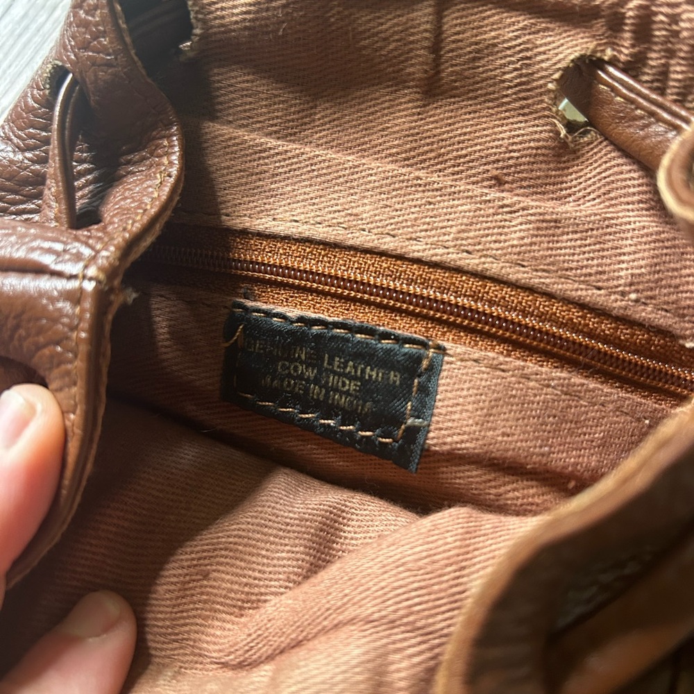 Compact Brown Leather Mini Backpack with Front Po… - image 5